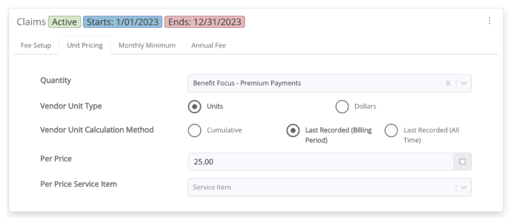 Vendor Units Bill For Set Up